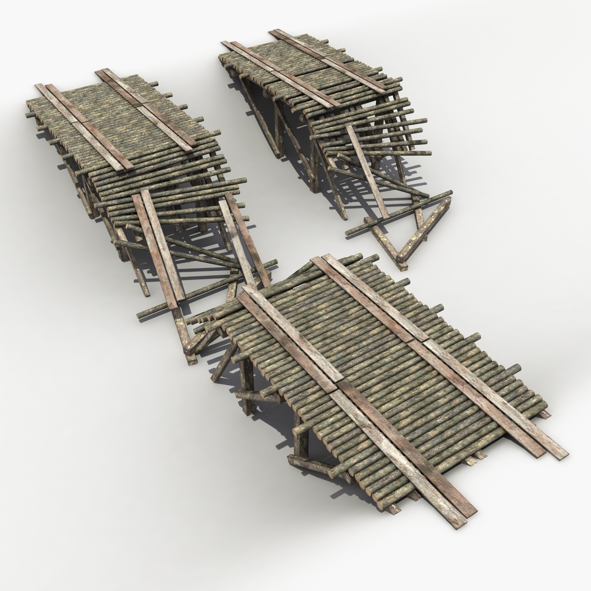 3D model Destroyed Wooden Bridge