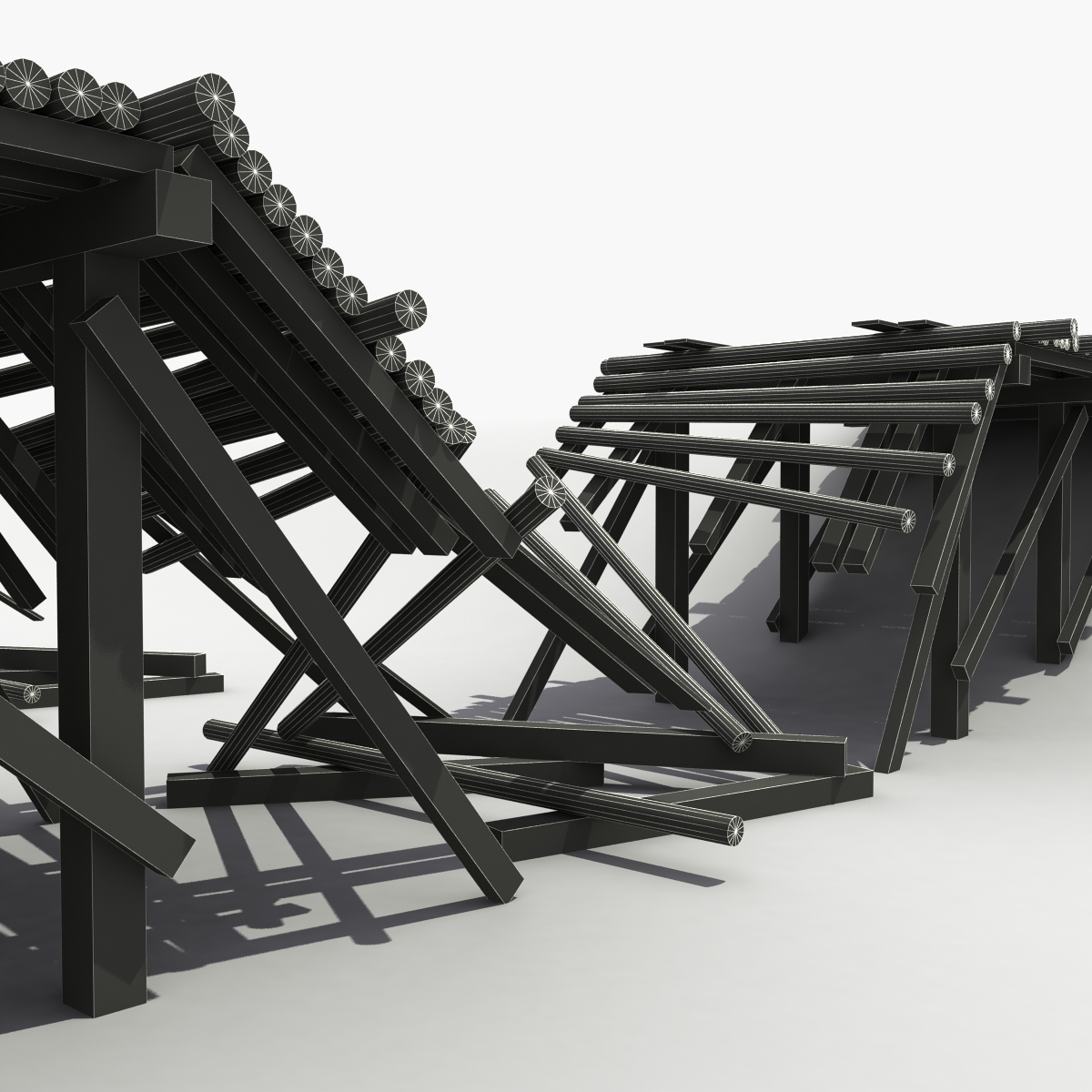 3D model Destroyed Wooden Bridge