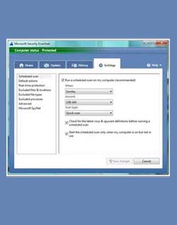 Интерфейс антивирусного пакета Microsoft Security Essentials.