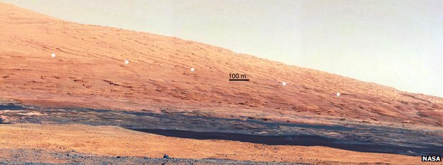 Белые точки отмечают линию между двумя геологическими 