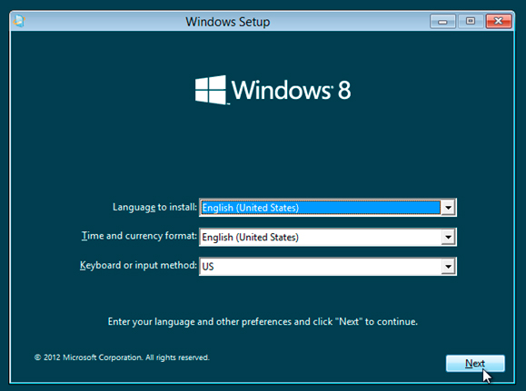 Установка Windows 8