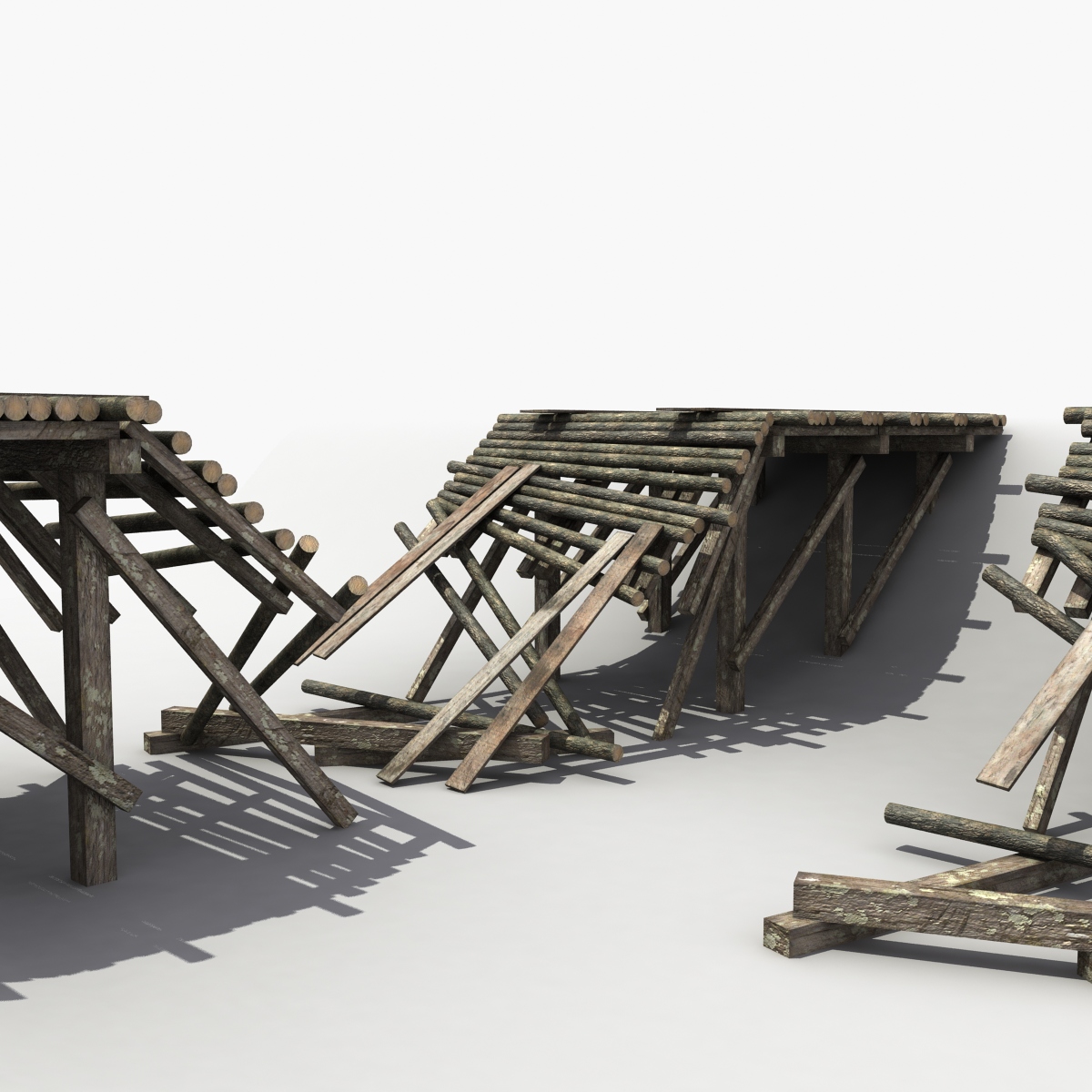 3D model Destroyed Wooden Bridge