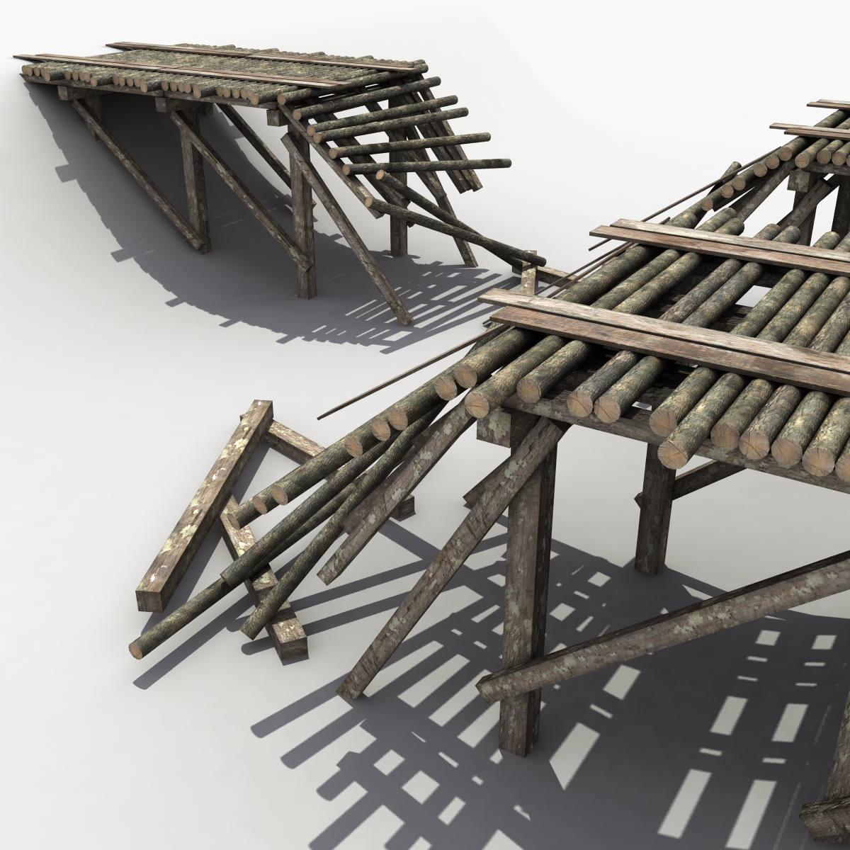 3D model Destroyed Wooden Bridge