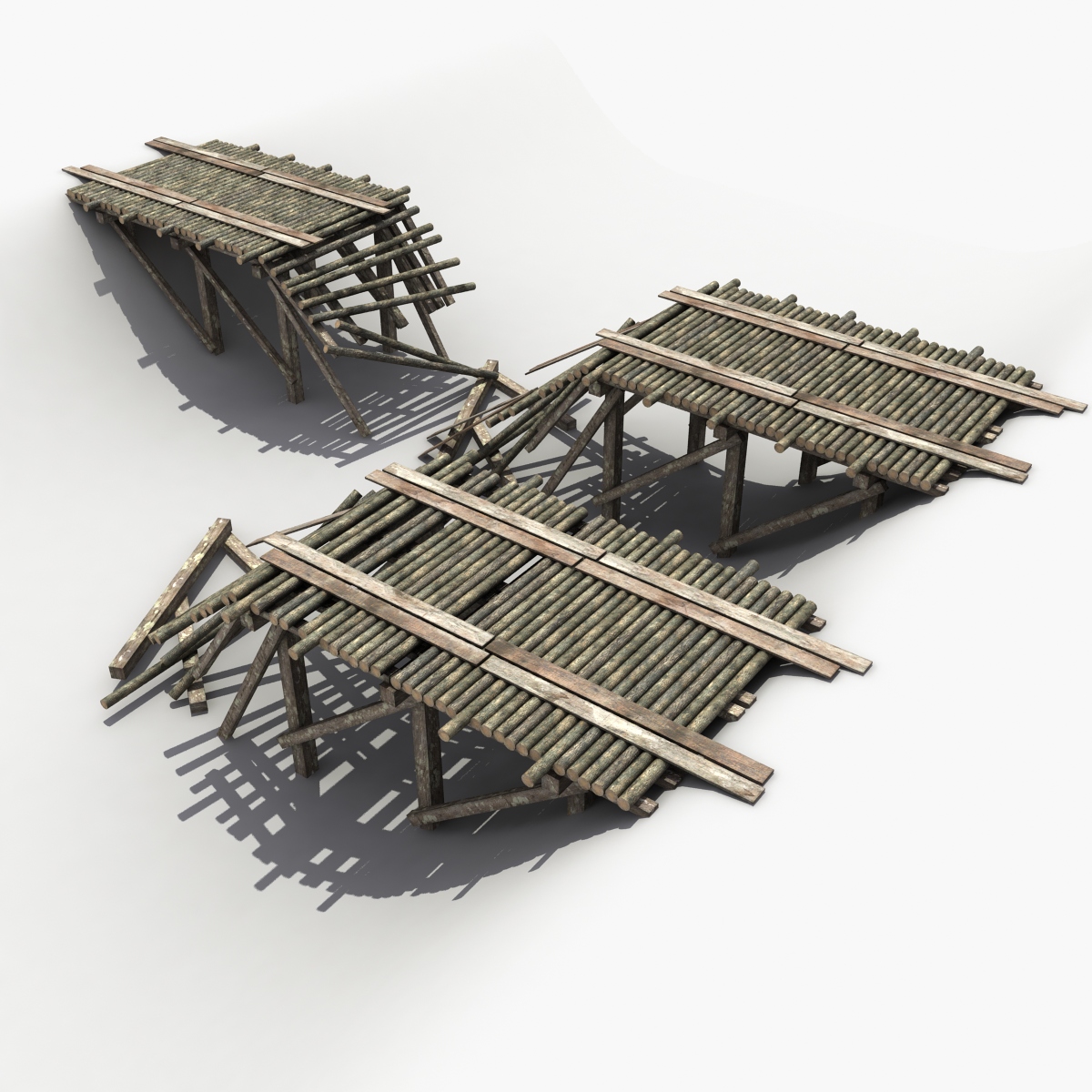 3D model Destroyed Wooden Bridge