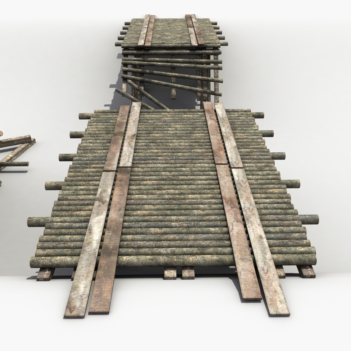 3D model Destroyed Wooden Bridge