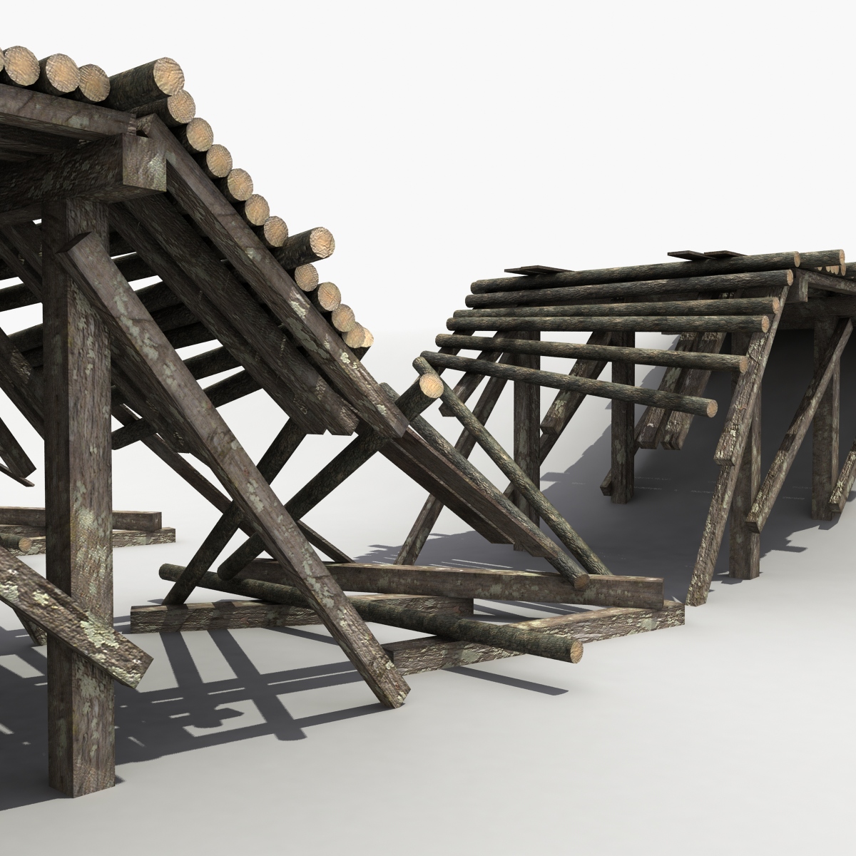 3D model Destroyed Wooden Bridge