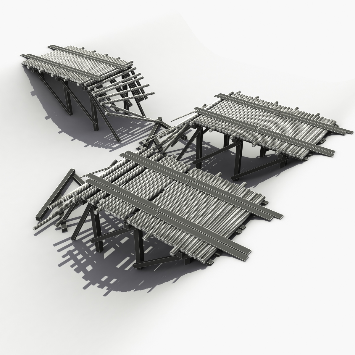3D model Destroyed Wooden Bridge